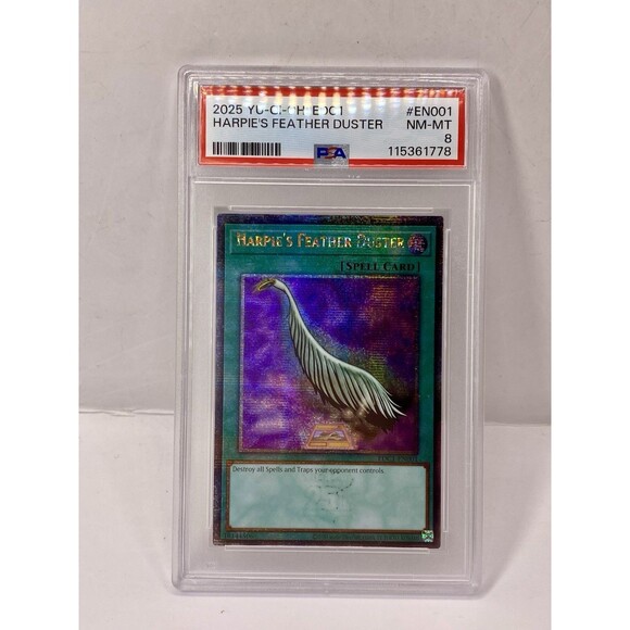 2025 Yu-Gi-Oh! Harpie's Feather Duster Alt Art EDC1-EN001 Secret Rare PSA 8 QCR - Picture 1 of 2